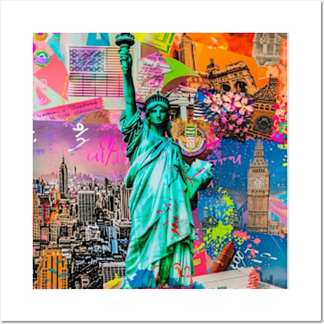 New York City Neon Collage Statue of Liberty NYC Big Apple Wall Art by Lavender Celeste